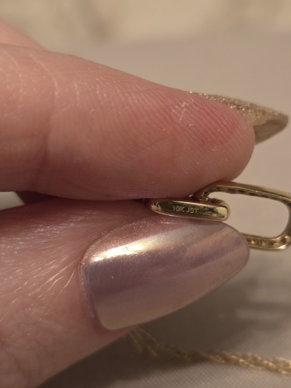 Zales 10K Gold Necklace w/Pavé Diamond Paperclip Doorknocker Pendant - Picture 3 of 16